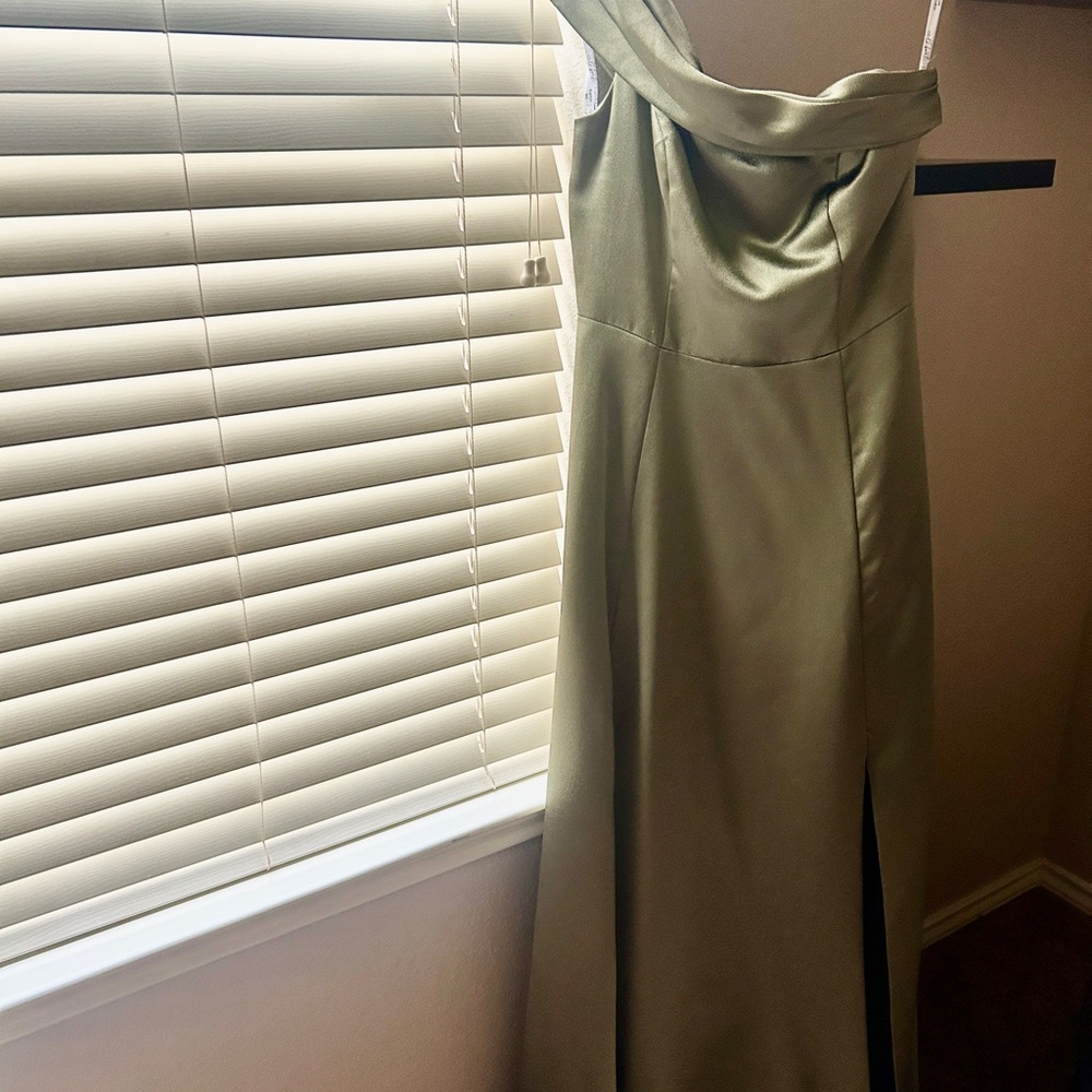 David's Bridal One Shoulder Sage Dress